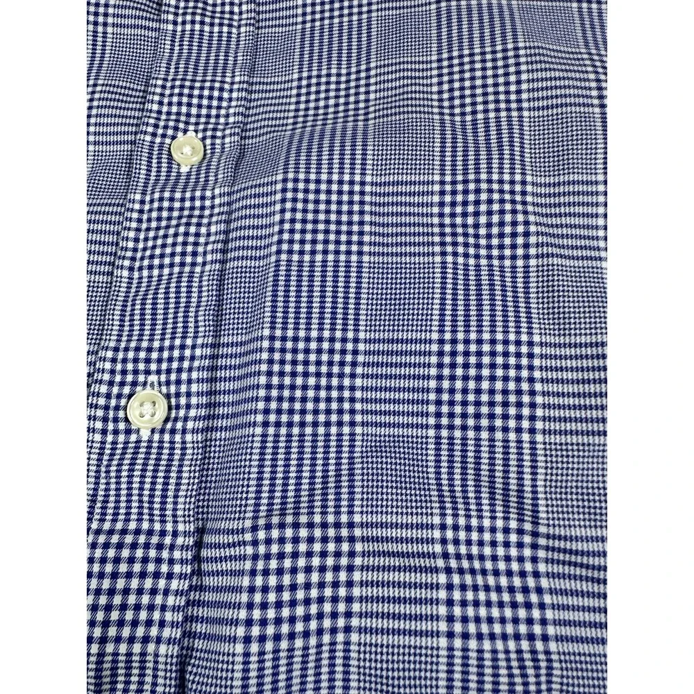 Polo Ralph Lauren Shirt Men Medium Blue White Plaid Cotton Long Sleeve Button-Up